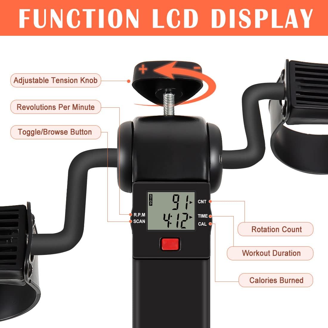 Under Desk Bike Pedal Exerciser, Upper & Lower Peddler Exerciser for Seniors with LCD Display, Fitness Folding Arm Leg Workout - Image 3