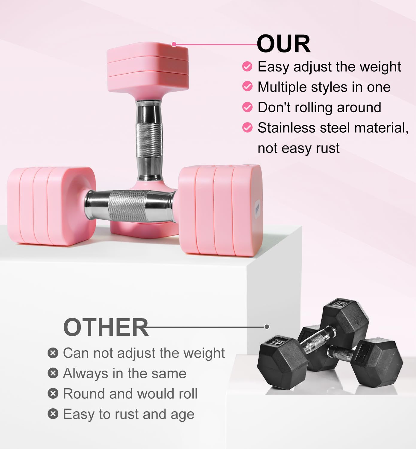 15LB 20LB 40LB 50LB Adjustable Dumbbell Set Free Weights Dumbbells Set for Women Men Hand Weights Sets Adjust Dumbbell Weight Sets for Home Gym Exercise Workout Strength Training Equipments - Image 3