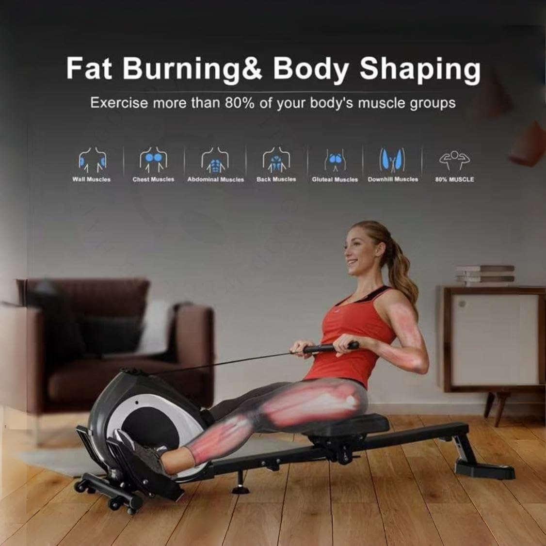 Rowing Machine for Home, Magnetic Rower Machine with Quiet Resistance, Foldable Rower for Home Use, Burn Fat & Sculpt Muscles - Image 3