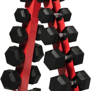 RitFit 250LB/300LB Rubber Hex Dumbbell Sets with Weights Rack, Multiple Color Choices Available, Great Gym Equipment for Home, Strength Training, Workouts