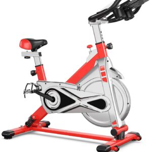 Exercise Bike, Belt Drive Indoor Stationary Cycling Bike w/Digital Monitor, Comfortable Seat Cushion, Cup & Phone Tablet Holder, Resistance Adjustable Workout Bike for Home Office Gym