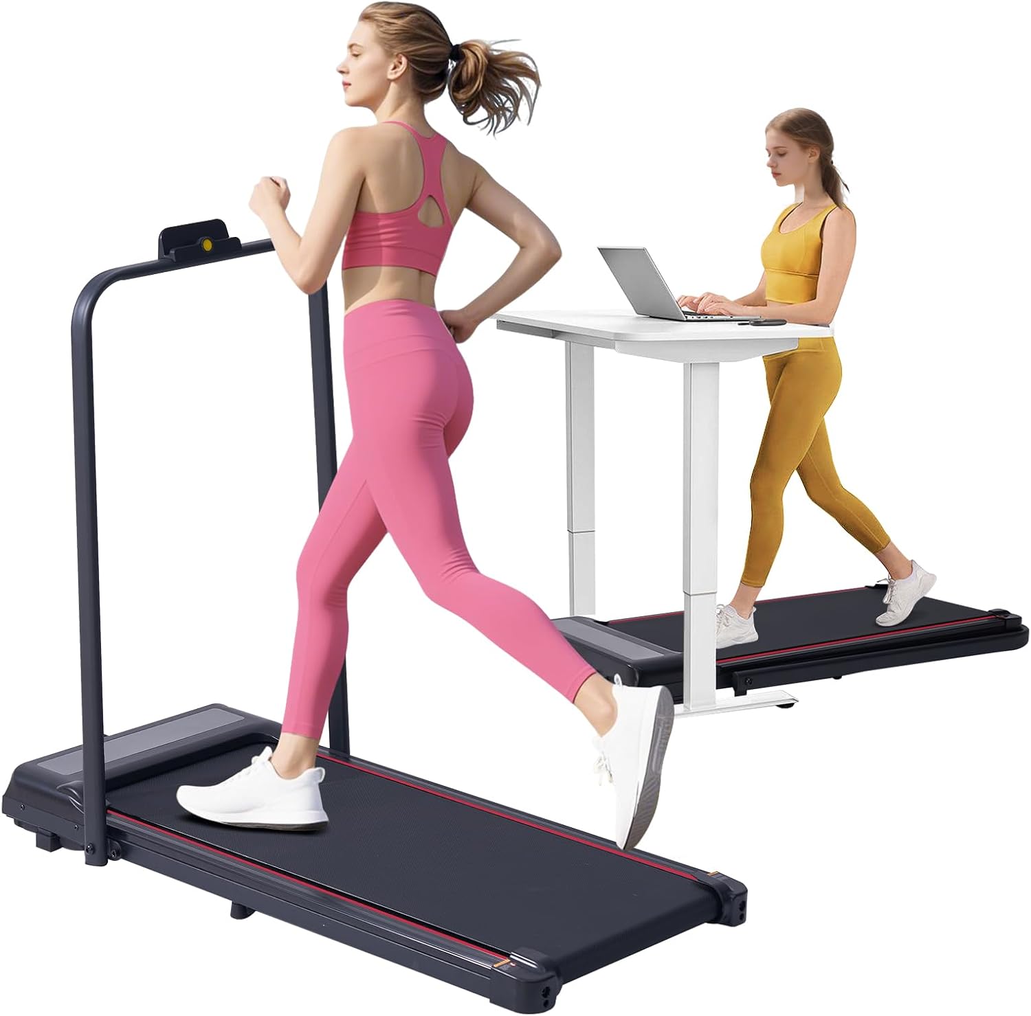 Walking Pad with Handle Bar, 3.0HP Walking Pad Treadmill with Handles, 3 in 1 Portable Under Desk Treadmills for Home Small Space, Foldable Folding Home Treadmill with Remote Control, 300LBS Capacity