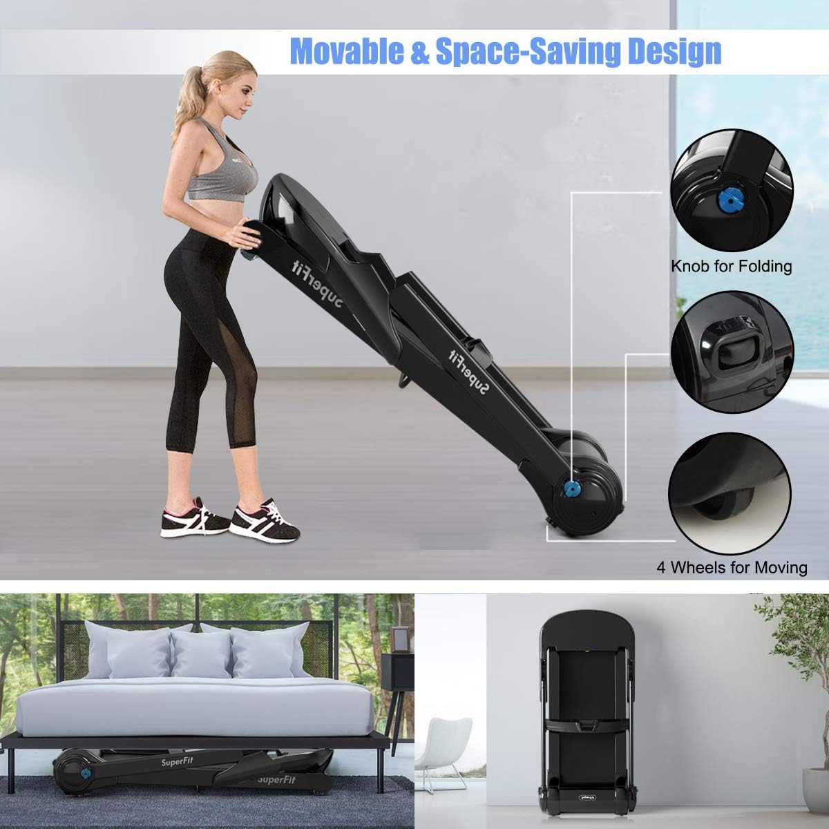 Goplus Folding Treadmill, Superfit Electric Portable Treadmill with Blue Tooth Speaker, APP Control and 16.5'' Wide Tread Belt, Running Jogging Machine for Home and Office Use - Image 5