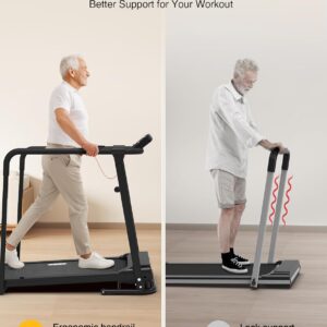 Redliro Treadmill for Seniors with Long Handrails – 300 lbs Capacity Walking Treadmill for Elderly with Cup Holder – Recovery Machine for Home Use with Clear, Non-Scrolling Display (Black)