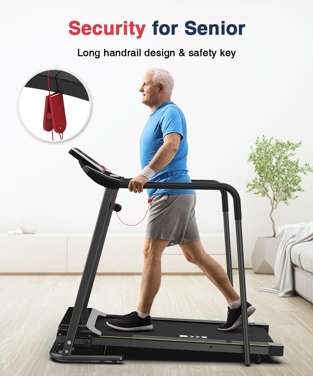 Redliro Walking Treadmill with Long Handrail for Balance, Recovery Fitness Exercise Machine Foldable for Home use with Holder for Phone & Cup,LCD Display, 300 lbs Capacity - Image 2
