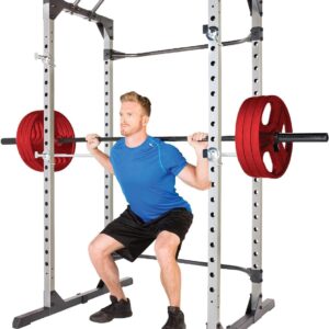 Fitness Reality Power Cage Squat Rack with Optional LAT Pulldown, Cable Crossover, 800 lb Capacity, Multi-Grip Pull-Up Bar, Adjustable Safety Bars, Strength Training for Home Gym