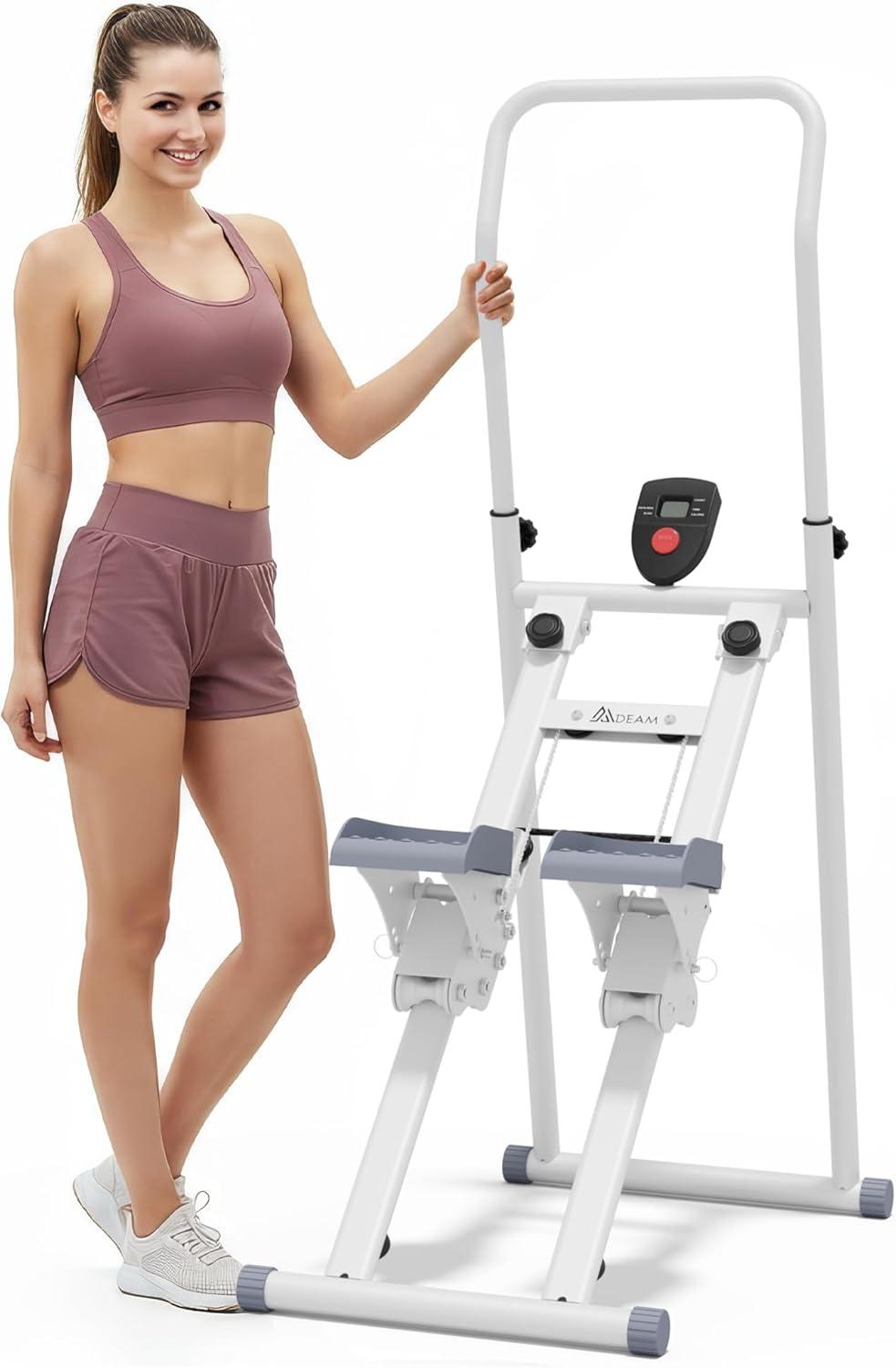 Mdeam Stair Stepper for Home Gym, Compact Folding Stair Climber Exercise Machine with Extended Step Range, Adjustable Handlebar & Pedals for Full-Body Workout