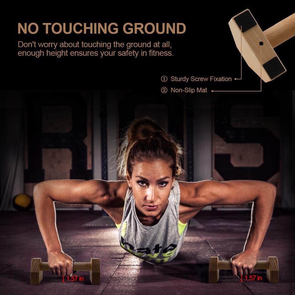 Push-up Stand, 2 PCS Wood Pushup Bars Non-Slip Base Exercise Home Workout Equipment, 30CM Wooden Parallettes Handle Stands Grip for Men Strength Training, Planks Calisthenics - Image 5