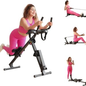 TOUSAINS 3 in 1 Adjustable AB Machine for Stomach Workout with 3 Heights, Foldable Rowing Machine for Home Gym with Comfortable seat & LCD Display Monitor, 330lbs Weight Capacity