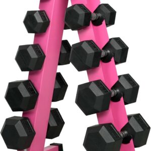 RitFit 250LB/300LB Rubber Hex Dumbbell Sets with Weights Rack, Multiple Color Choices Available, Great Gym Equipment for Home, Strength Training, Workouts