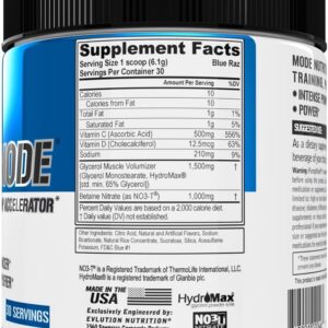 EVL PumpMode Nitric Oxide Supplement – Nitric Oxide Booster Pump Pre Workout Powder with Glycerol and Betaine for Muscle Recovery Growth and Endurance – Stim Free Pre Workout Drink (Blue Raz)