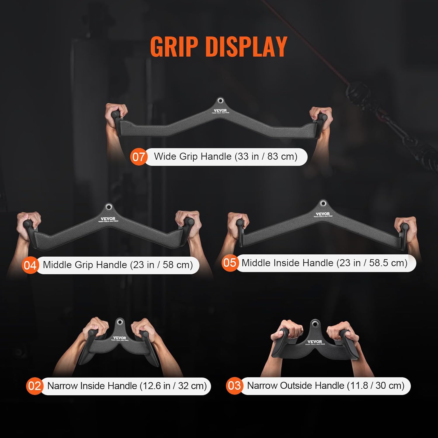 VEVOR LAT Pulldown Attachments, Cable Machine Rowing T-bar V-bar Tricep Pull Down Bar, Back Strength Training Rubber Coated Handle Grip, Bicep Curl Tricep LAT Pulldown Bar for Home Gym Fitness - Image 5