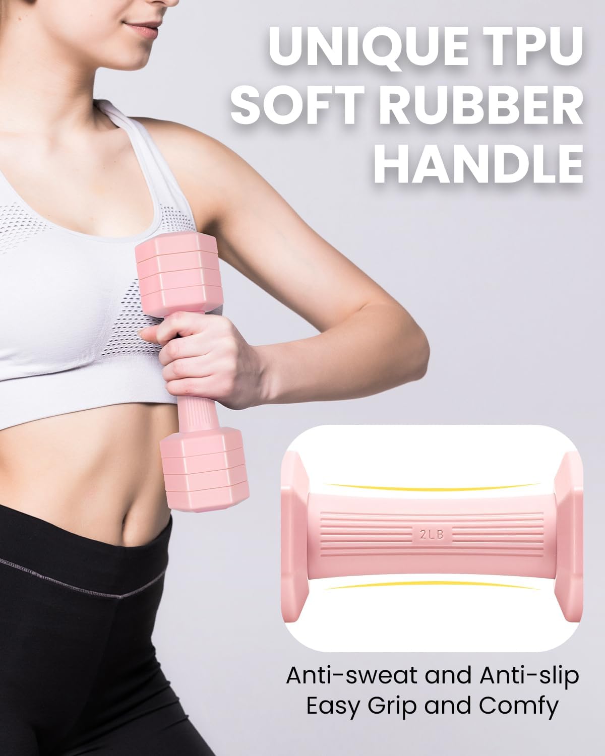 Adjustable Dumbbells Set, 4 in 1 Hand Weights Set for Women Men 10 LB/ 12 LB Dumbbell Pair Each 2lbs 3lbs 4lbs 5lbs Weights Dumbbells Set with TPU Soft Rubber Handle for Home Gym Exercise Fitness - Image 4