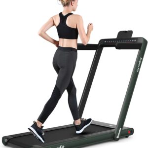 GYMAX Walking Pad, 2.25HP Dual Display Foldable Treadmill for Home with Remote/Smart App Control, Portable Compact Treadmill for Office Under Desk, Folding Running Machine for Small Spaces
