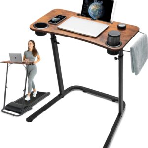 Treadmill Desk, Small Standing Desk for Walking Pad, 30-47 Inch Adjustable Height Walking Pad Stand for Treadmill, Portable Standing Table for Bike and Home Office Work – Brown