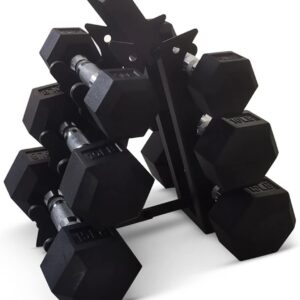 HolaHatha Hexagonal Dumbbell Free Hand Weight Set w/Rack