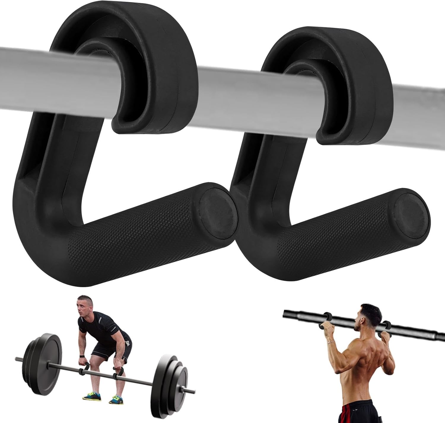 2pcs Neutral Grip Handles for Pull Up Bar Pull Up Handles with Ergonomic Portable Hooks for Home Gym Portable Hooks for Barbell Row Deadlift (Color:Black)
