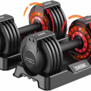 SKOK 25/55 lbs Pair Adjustable Dumbbells Set, Adjustable Weights Dumbbells Set for Men and Women with Anti-Slip Fast Adjust Weight by Turning Handle,Black Dumbbell with Tray