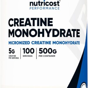 Nutricost Creatine Monohydrate Micronized Powder 500G, 5000mg Per Serv (5g) – 100 Servings, 17.9 Oz