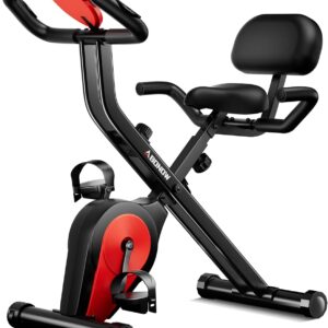 Foldable Exercise Bike, Low Noise Stationary Bikes for Home, Compact Indoor Cycling Bike with Adjustable Magnetic Resistance, 300lbs Capacity 6.6lbs Flywheel Workout Bike