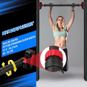 Pull Up Bar for Doorway – Adjustable No Screws Chin Up Bar for Home Gym, 440 LBS Max Load, with Level Meter & Anti-Slip Design for Strength Training