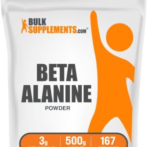 BulkSupplements.com Beta Alanine Powder – Beta-Alanine Supplement, Pre-Workout Supplement – Unflavored & Gluten Free, 3g per Serving, 500g (1.1 lbs) (Pack of 1)