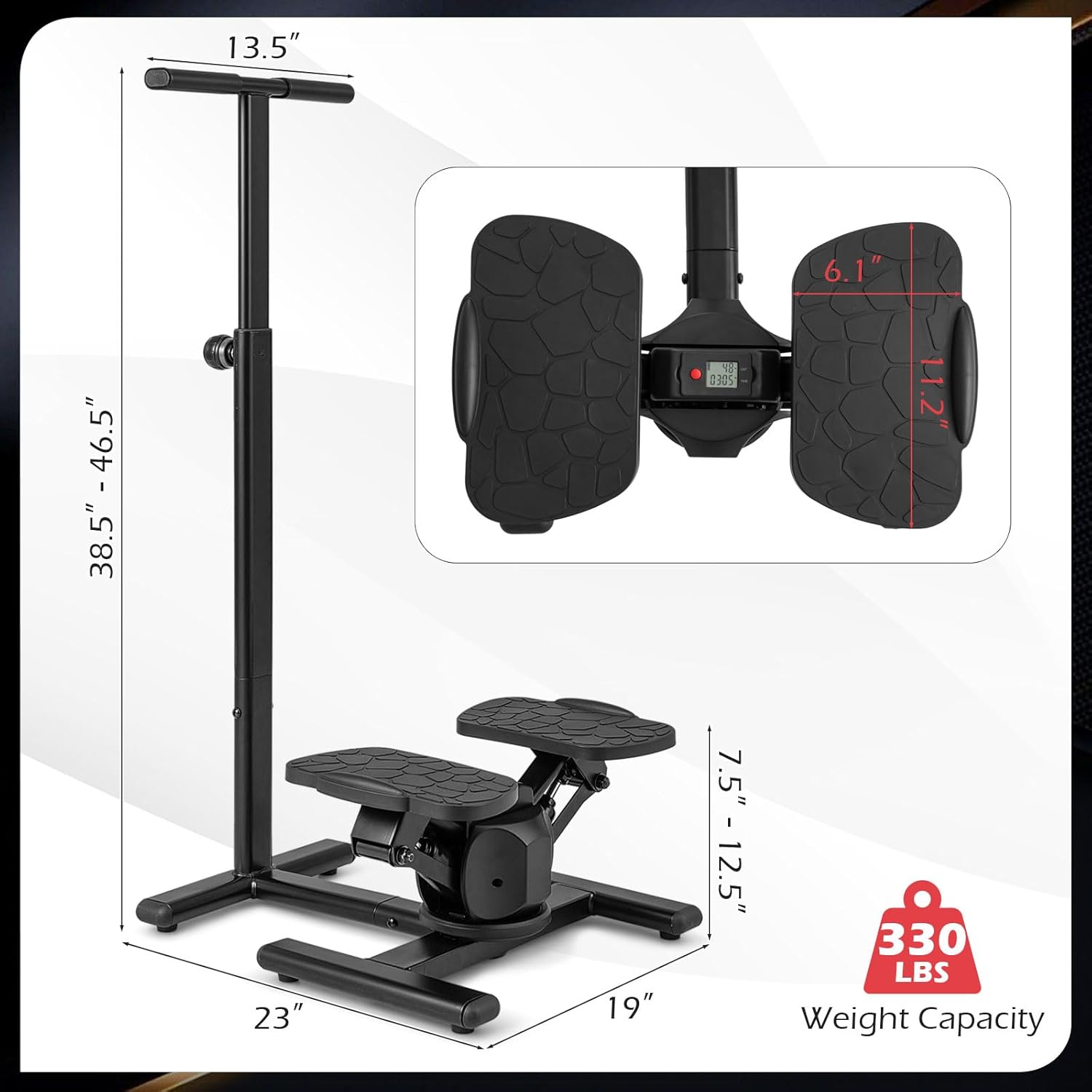 Goplus 2 in 1 Twist Stepper with Handlebar, 330 LBS Hydraulic Stair Stepper w/Waist Twister Platform, LCD Monitor, 5-Level Height Adjustable, High Resistant Step Machine for Cardio Exercise at Home - Image 9