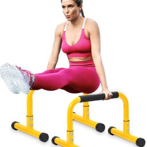 TABEKE Push Up Bar, 14” High Steel Parallettes & Dip Bar with Full Coverage Foam Handle, Heavy-Duty Calisthenics Parallel Bars for L-Sit, Dips, Home Gym Strength Training Workout