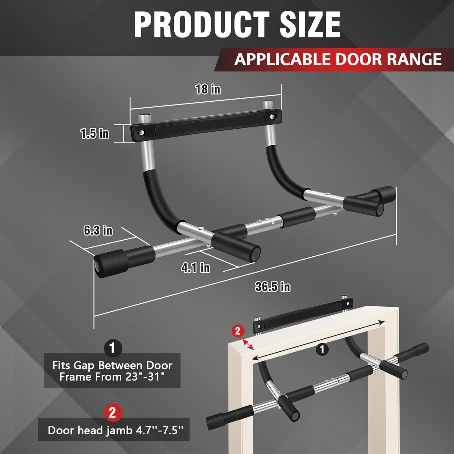 TOPOKO Upgrade Pull Up Bar for Doorway - Max Capacity 440 lbs, Portable Upper Body Workout Bar for Strength Training - Image 2