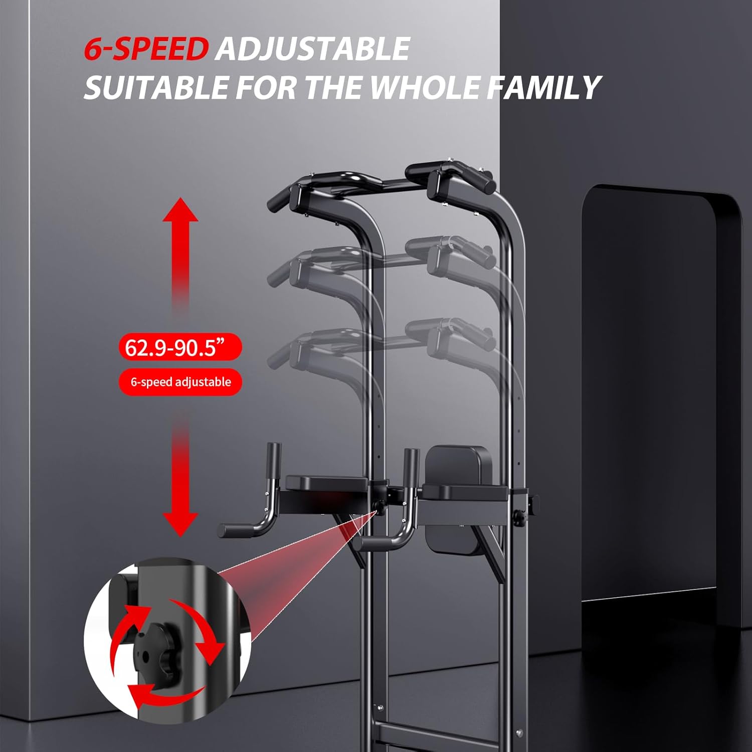 Power Tower Adjustable Height Pull Up & Dip Station Multi-Function Home Strength Training Fitness Workout Station for Home Gym - Image 2