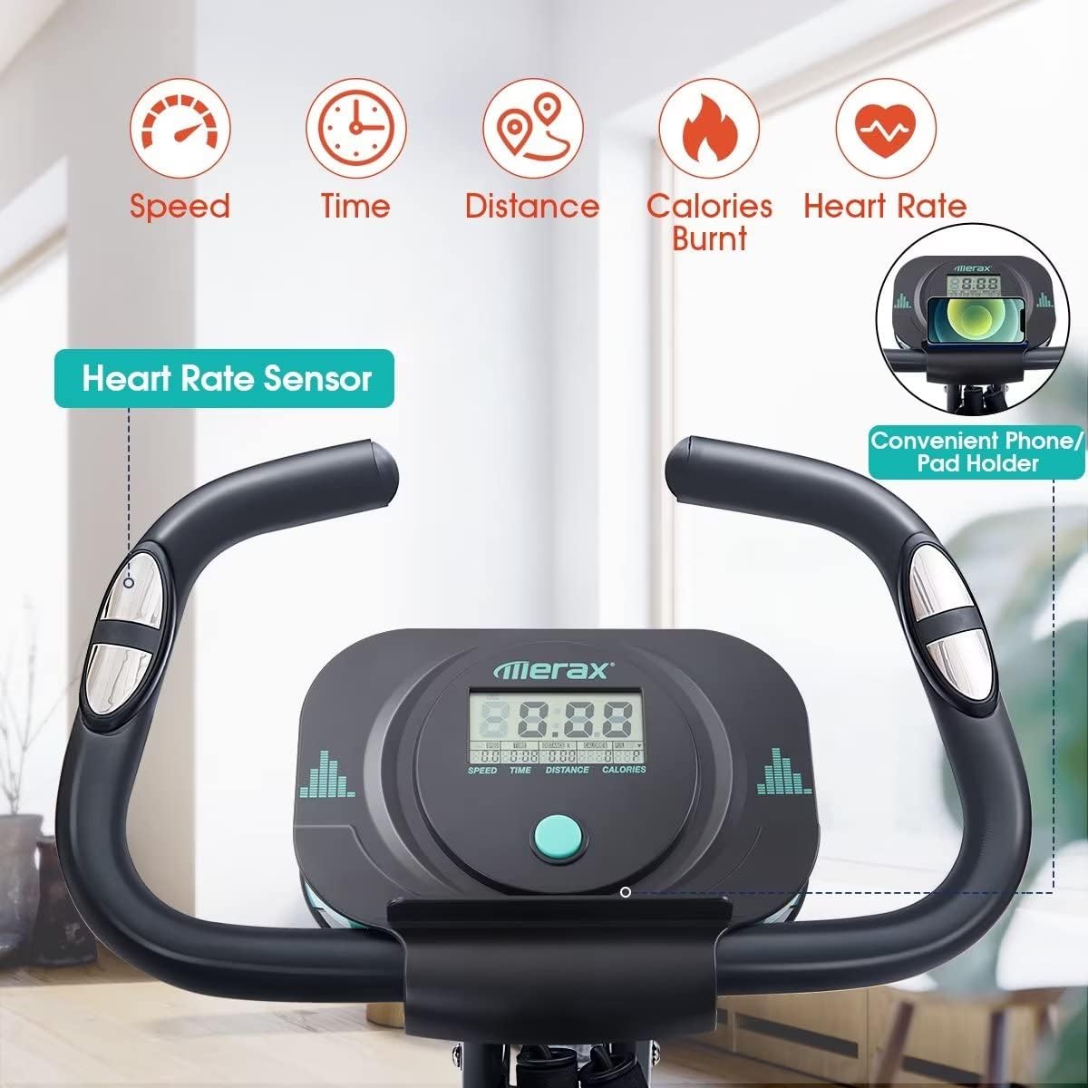 Merax Exercise Bike,Workout Bikes for Home,Folding Stationary Bikes for Home with 16-Level Magnetic Resistance, 300LBS Capacity X-Bike Indoor Exercise Equipment with Heart Rate Sensor & LCD Monitor - Image 4