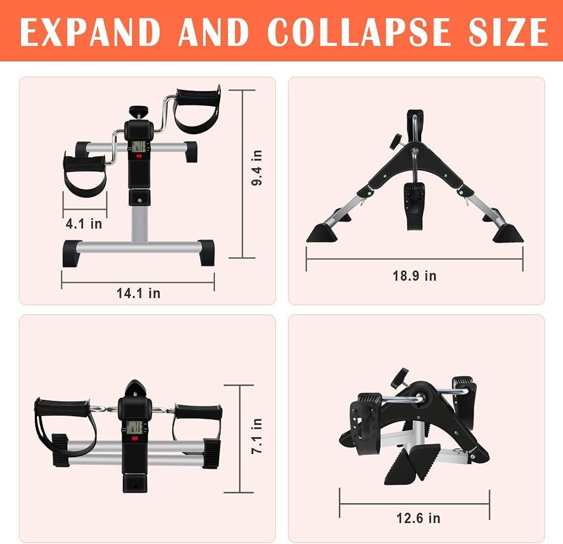 Under Desk Bike Pedal Exerciser, Upper & Lower Peddler Exerciser for Seniors with LCD Display, Fitness Folding Arm Leg Workout - Image 5