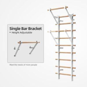 DHT Wood Stall Bar, Swedish Ladder Suspension Trainer with 9 Strategic Rods, for Home, Gym, School and Clinics, White
