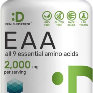 Essential Amino Acids (EAA) 2000mg Per Serving, 300 Capsules – Unflavored – 9 in 1, All BCAAs (Branched-Chain Aminos) – Lean Muscle Support & Natural Pre Workout Supplement