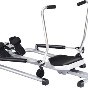 Goplus Hydraulic Rowing Machine, Full Motion Folding Rower with LCD Monitor, Adjustable Resistance and Full Arm Extensions for Home Use