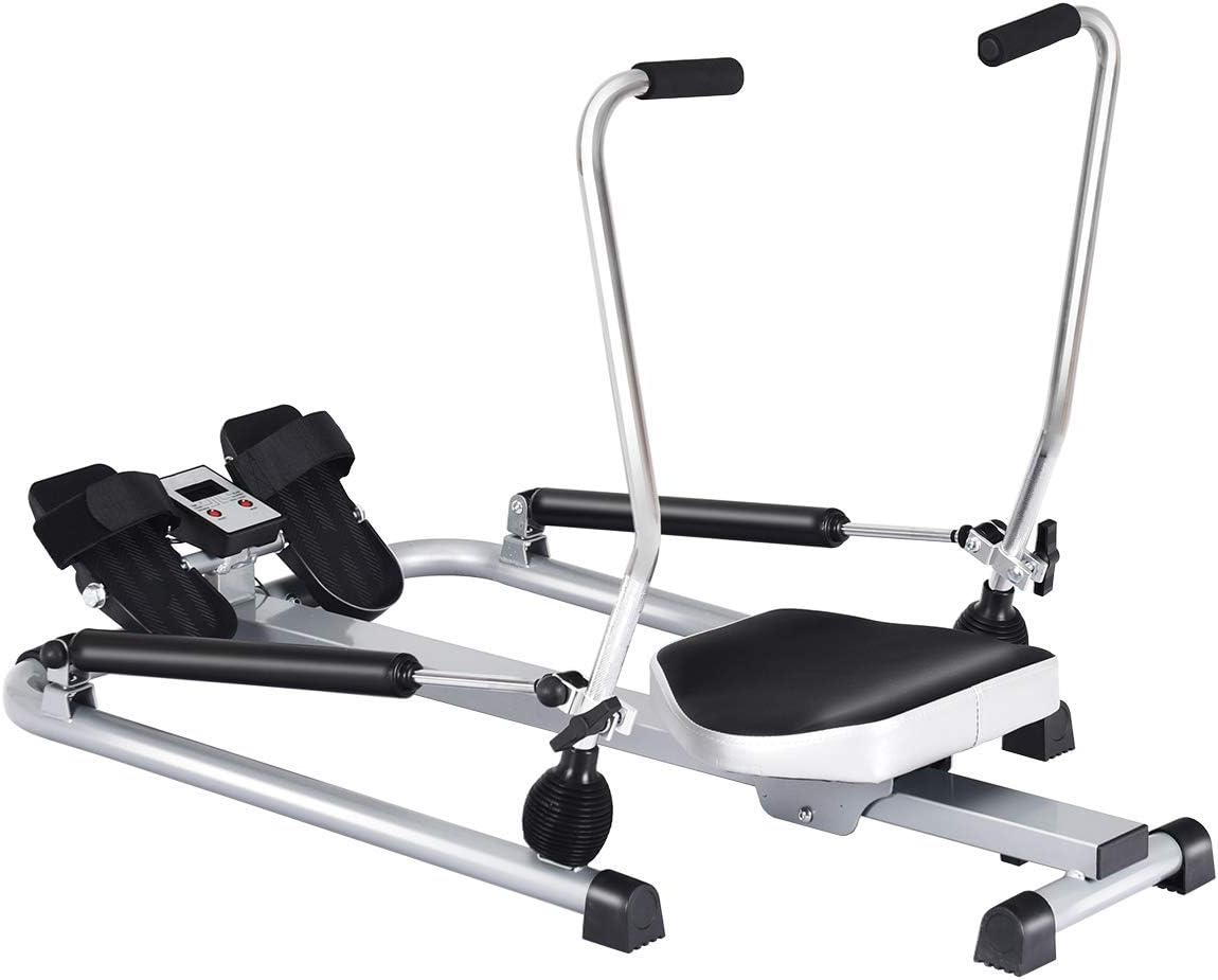 Goplus Hydraulic Rowing Machine, Full Motion Folding Rower with LCD Monitor, Adjustable Resistance and Full Arm Extensions for Home Use