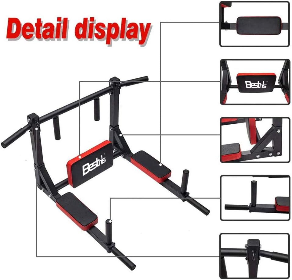 BESTHLS Wall Mounted Pull Up Bar and Dip Station, Heavy Duty Wall Mount Pull-up Chin Up Bar Multifunctional Home Gym Workout Indoor Exercise Equipment Support to 440 Lbs - Image 4
