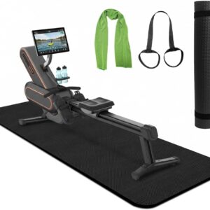 Rowing Machine Mat 96″ x 28″ With Sports Towel and Strap,Treadmill Mat Compatible with Peloton Bike, Row & Concept 2 Rowing Machine,Exercise Bike,Gym Exercise Fitness Equipment