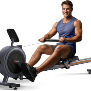 FEIERDUN Rower Machine, Compact Rowing Machines for Home with 350LBS Loading Capacity, Magetic Rower Machine for Home with APP, Row Machine with Dual Slide Rail