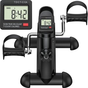 FEIERDUN Mini Exercise Bike, Under Desk Bike Pedal Exerciser for Arm/Leg Exercise, Adjustable Magnetic Resistance Desk Cycle with LCD Screen Display for Home/Office Workout