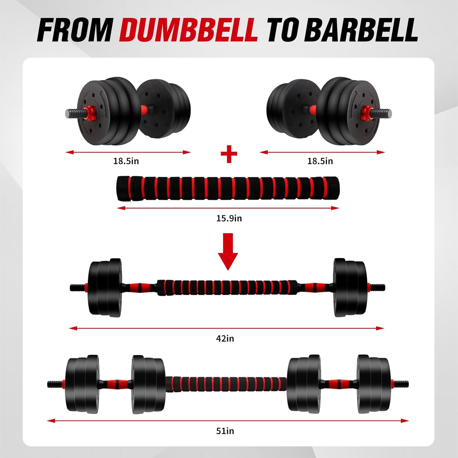 Adjustable Dumbbell Set, 40lbs Free Weights with Connector, Convertible Dumbbell Barbell Push-up Stand Set, 3 in 1 Home Gym Fitness Weight Set for Men/Women - Image 4