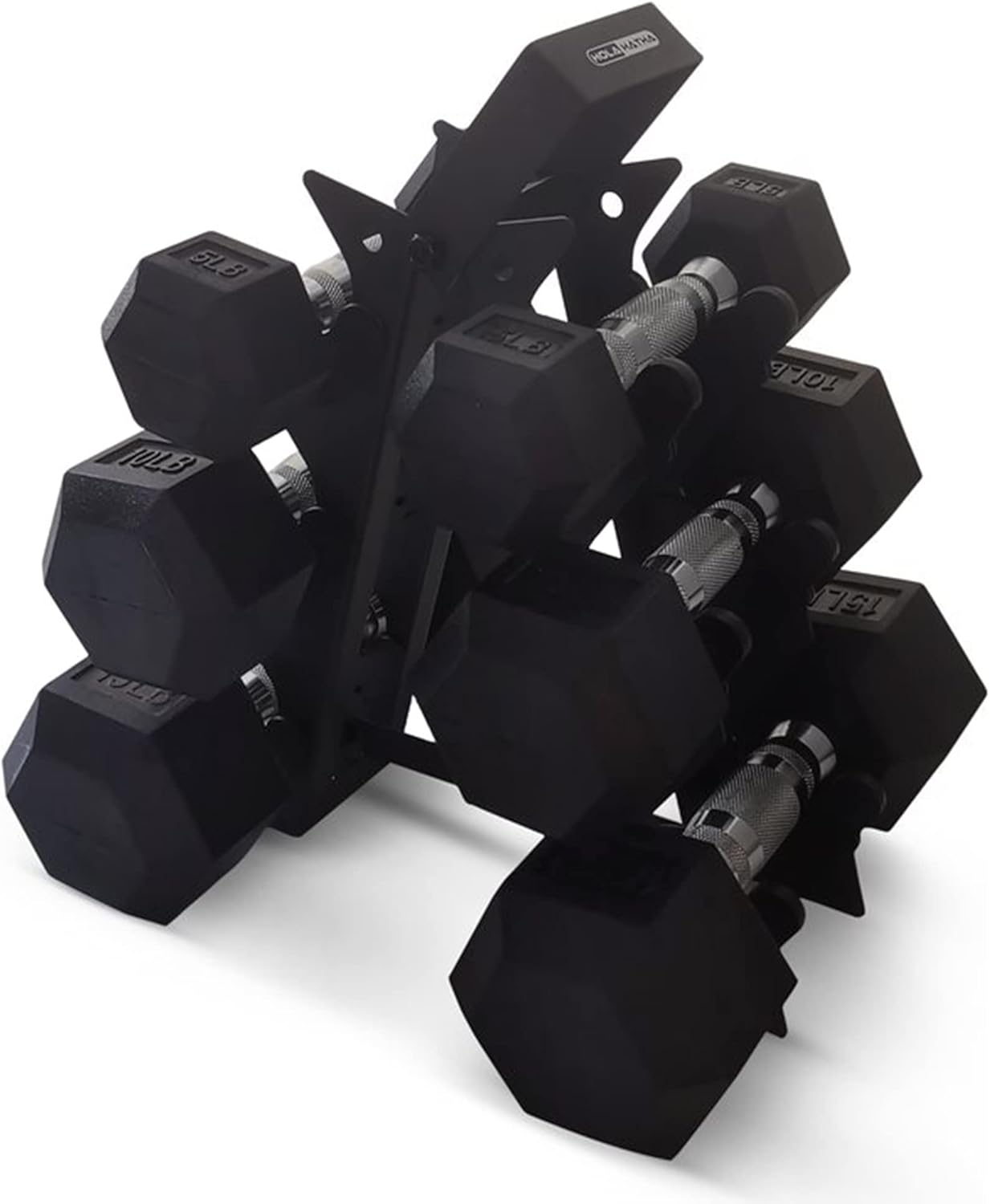 HolaHatha Hexagonal Dumbbell Free Hand Weight Set w/Rack - Image 7