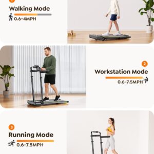 3 in 1 Under Desk Treadmill with Incline, Walking Pad with Removable Desk Workstation, Adjustable Height for Different Need, 300lbs Capacity, Foldable Compact for Home Small Office