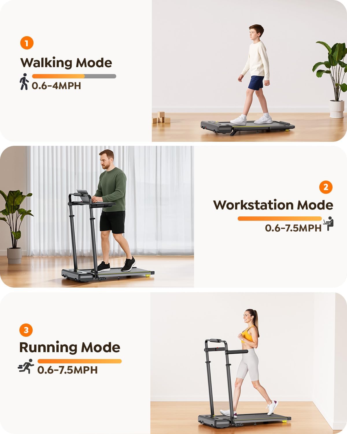 3 in 1 Under Desk Treadmill with Incline, Walking Pad with Removable Desk Workstation, Adjustable Height for Different Need, 300lbs Capacity, Foldable Compact for Home Small Office - Image 2