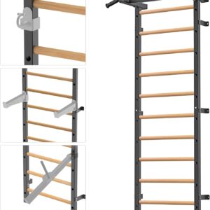 Kipika Gymnastic Stall Bar – 2″x2″ Swedish Ladder with 1″ Hole, Wall Mounted Pull-up Bar Ladder Suspension Trainer, Solid Wood Grips Gymnastics Training Bar for Home, Wall Gym, School