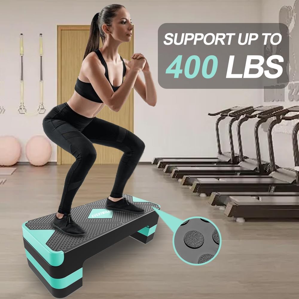EVERYMILE Aerobic Exercise Step, Adjustable Aerobic Stepper for Exercise, Workout Step Platform, Step Up Box, 26.5" Step Deck with 4” 6” 8” Adjustable Height Risers, Women Home Gym Fitness - Image 6