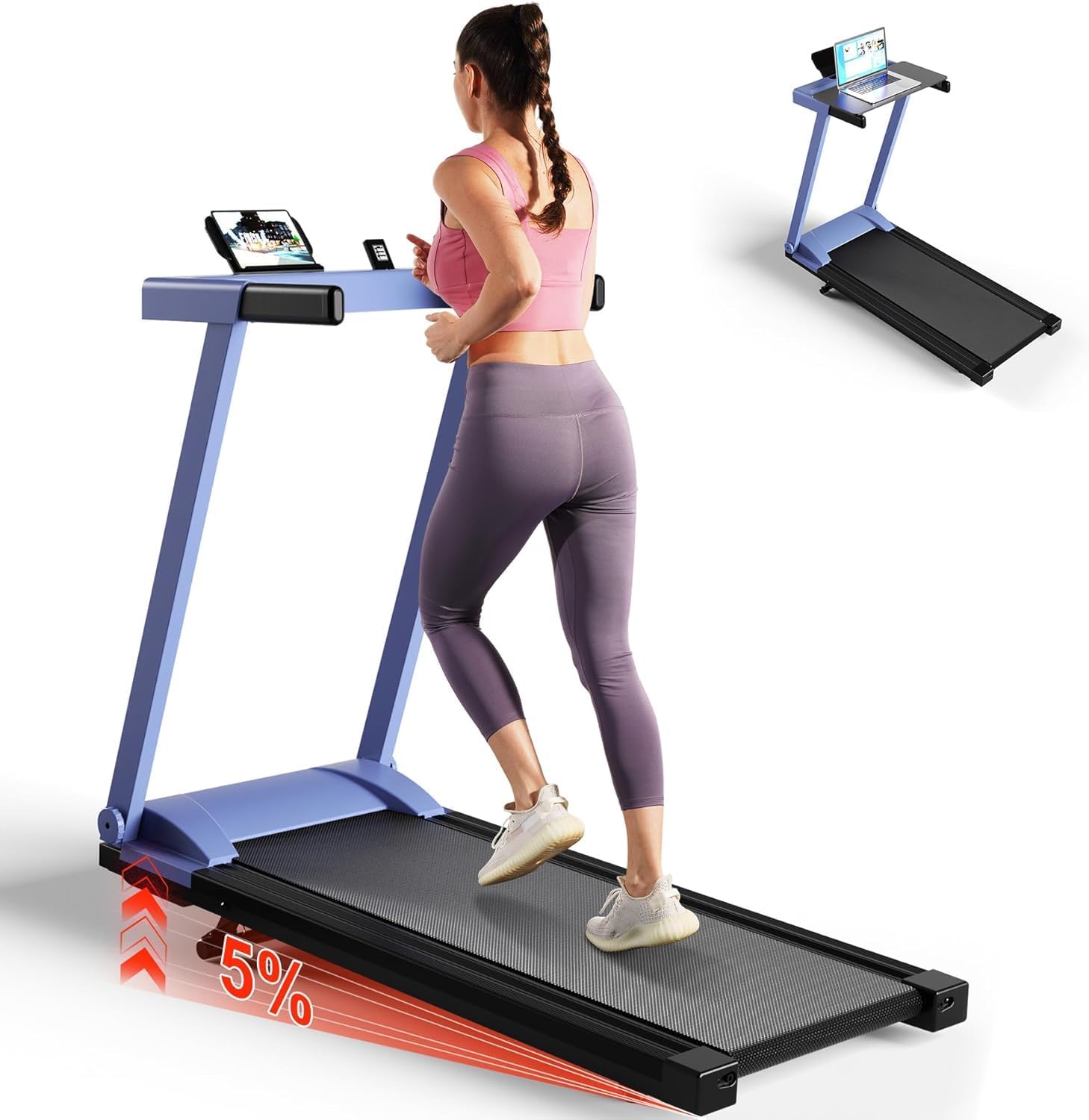4-in-1 Treadmills for Home Small with Incline and Handles, Foldable Treadmill for Small Spaces, 300 LBS Capacity 3.0 HP 7.5 MPH Folding Running Treadmills with Incline