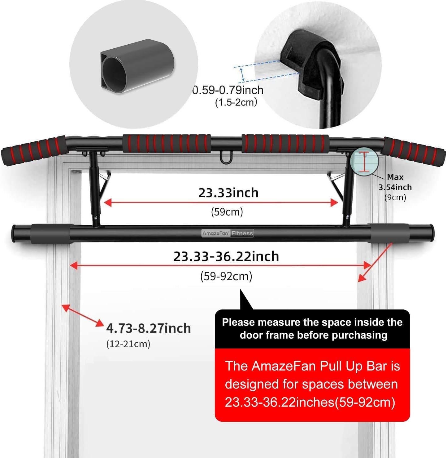 AmazeFan Pull Up Bar Doorway with Ergonomic Grip - Fitness Chin-Up Frame for Home Gym Exercise - Multi-Angle Grip - 2024 Upgrade Smart Hook (Fits Almost All Doors) - Image 4