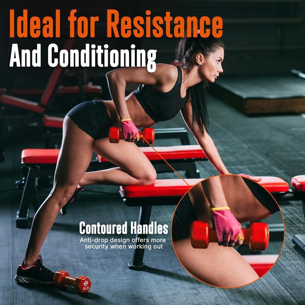 SQUATZ Dumbbell Weights Set with Stand, 32/20 Lbs Neoprene Coated Weights in Color Gray, Black, and Orange, Hex Shape Anti Slip and Roll Dumbbells for Exercise,Training, Fitness, Yoga for Men & Women - Image 4