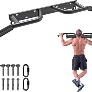 SELEWARE Heavy Duty Wall Mounted Doorway Pull Up Bar Fully Welded Multifunctional Chin Up Bar with Resistance Band Hooks & Ball Finger Training, 500LB Capacity Support Beam or Joist Mount